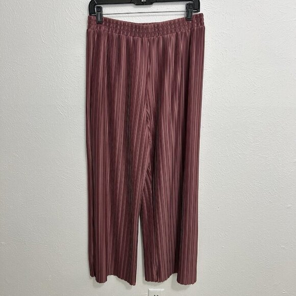 Marc New York Rose Pink Ribbed Accordion Pleated Pants Wide Leg Pull On Size S - Picture 1 of 10